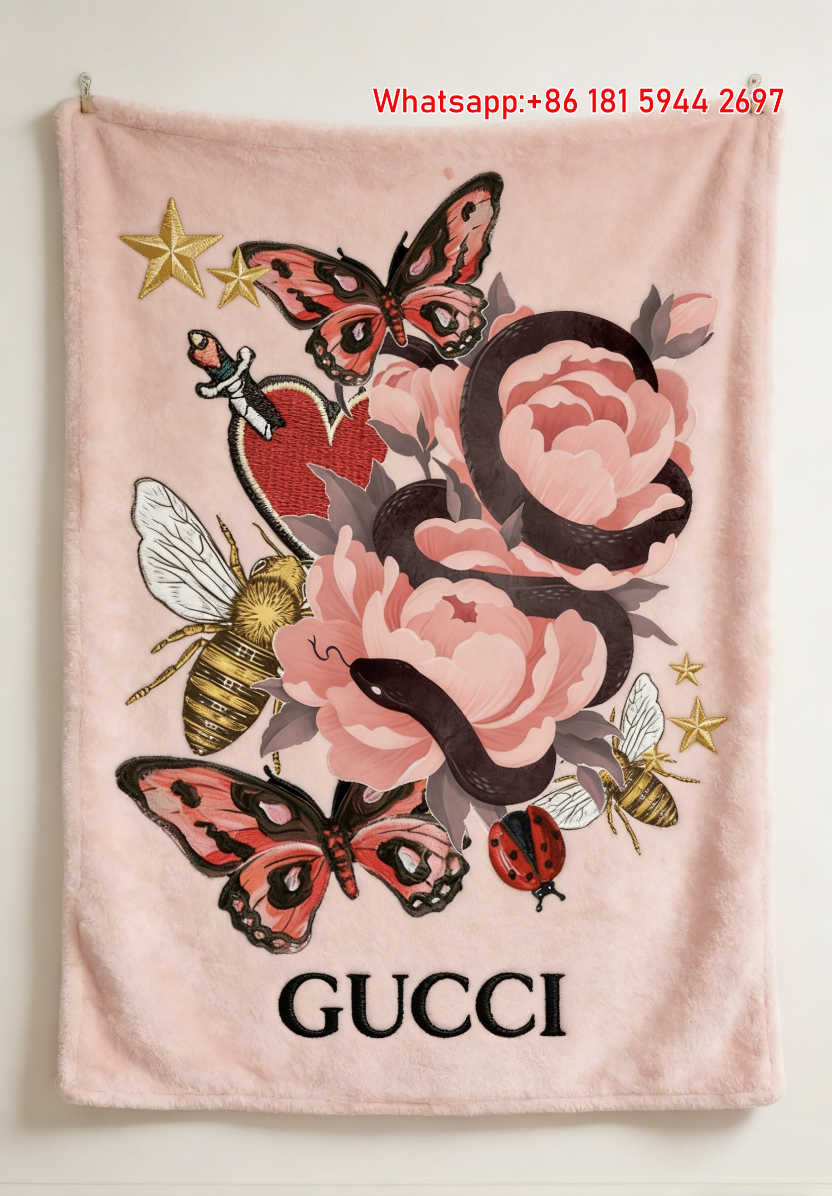 Gucci Pink Snake & Bloom Tapestry Romantic Gucci Floral Throw Blankets IMG_2924